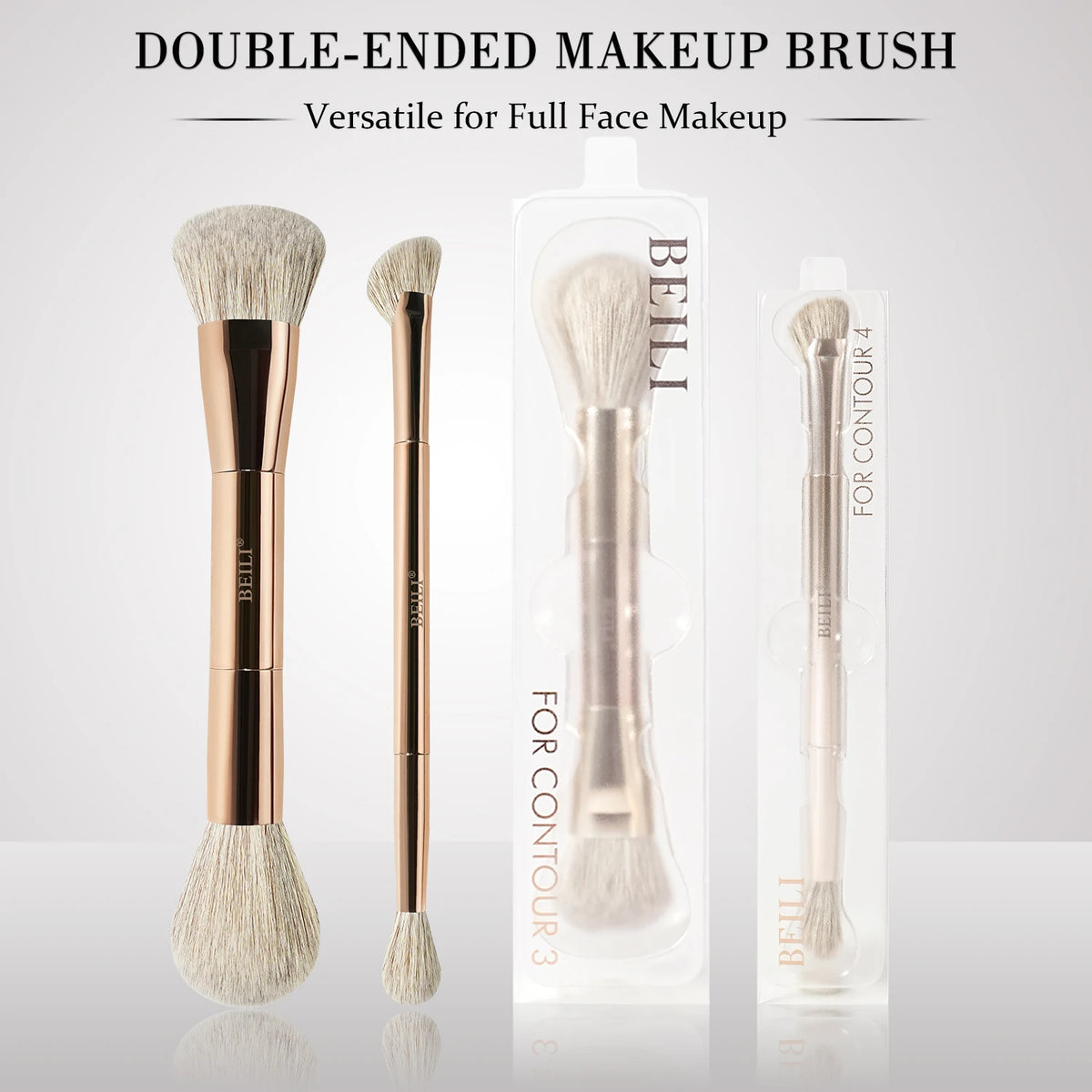 BEILI Double-Sided Makeup Brush Set – Cyan | Foundation & Eye Makeup Brush Set QXL