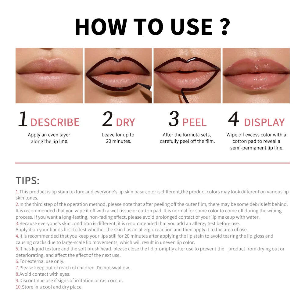 Peel Off Matte Lip Liner Stain | Waterproof Long-Lasting Peel Off Lip Liner QXL