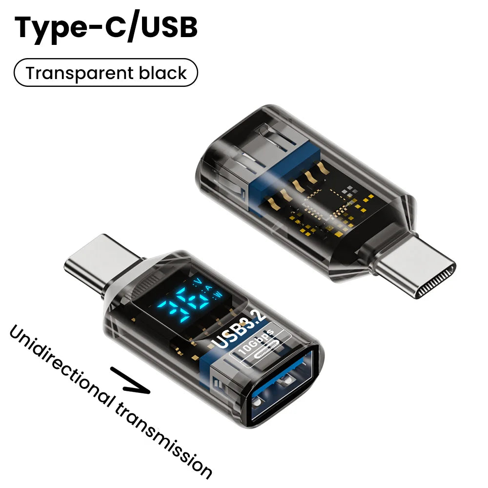 USB-A to USB-C Adapter 10Gbps 60W Fast Charge LED Display USB Adapter QXL C Male to USB Light