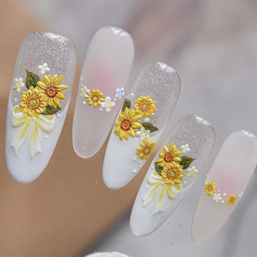 5D Floral Nail Stickers | Sunflower & Daisy Self-Adhesive Decals Nail Art Stickers QXL