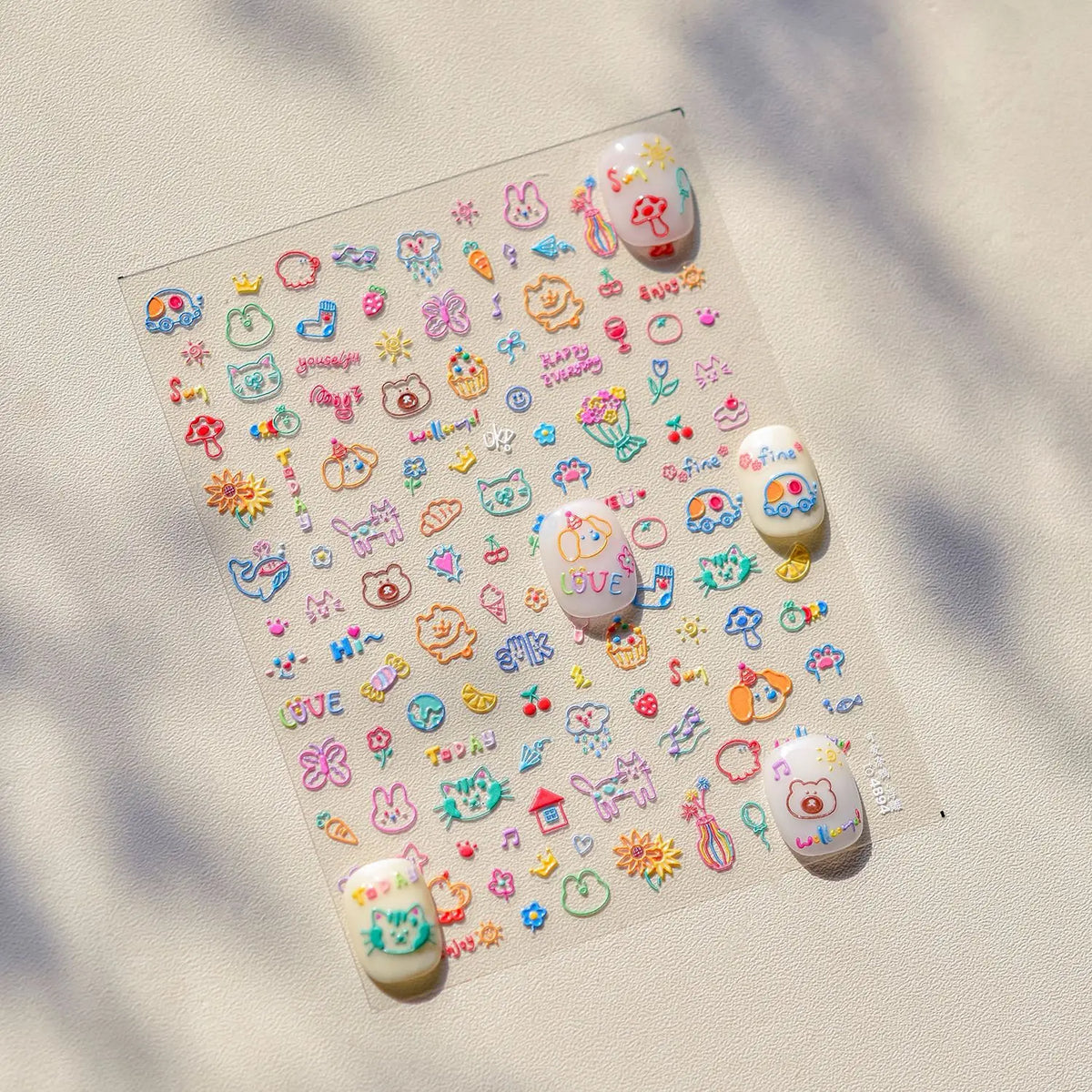 5D Embossed Nail Art Stickers | Cute Animal & Fruit Designs Nail Art Stickers QXL