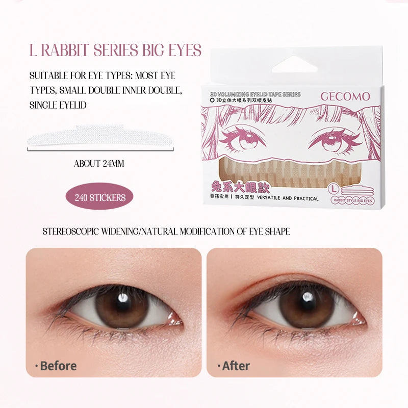 GECOMO Invisible Double Eyelid Tape | Waterproof Eye Lift Eyelid Tape QXL Big Eye Style
