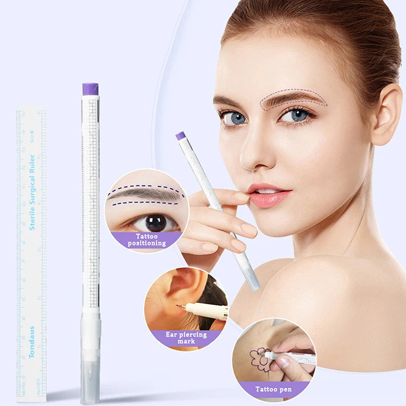 Microblading Skin Marker Pen with Ruler | Sterile Brow Marker Skin Marker Pen QXL