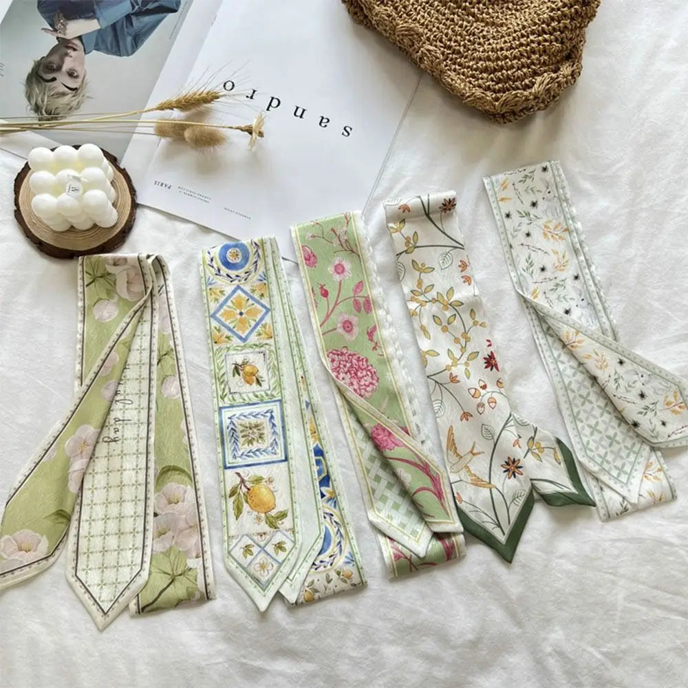 Satin Silk Floral Ribbon Scarf | Long Thin Bag Strap for Women Ribbon Scarf QXL