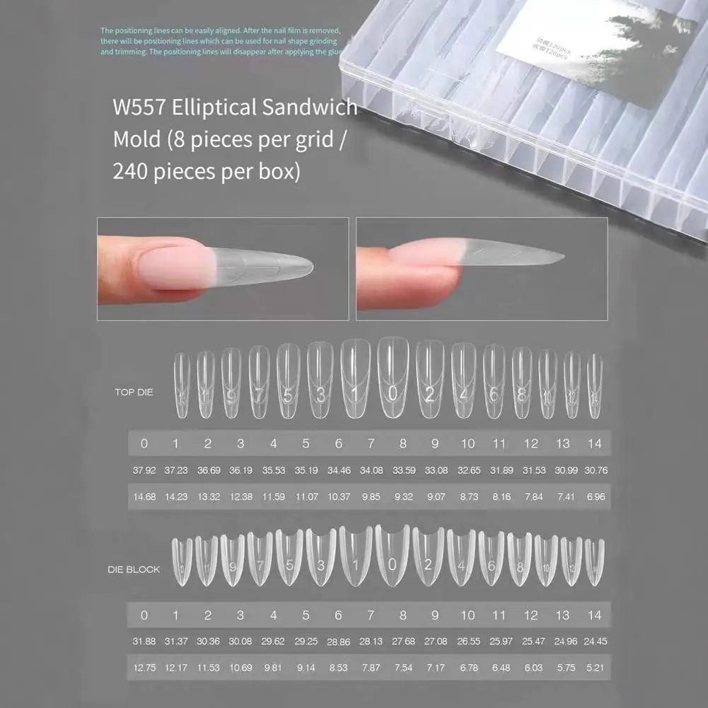 240-Pc Reusable Sandwich Nail Form Molds | Coffin Extension Nail Extension Molds QXL B CN