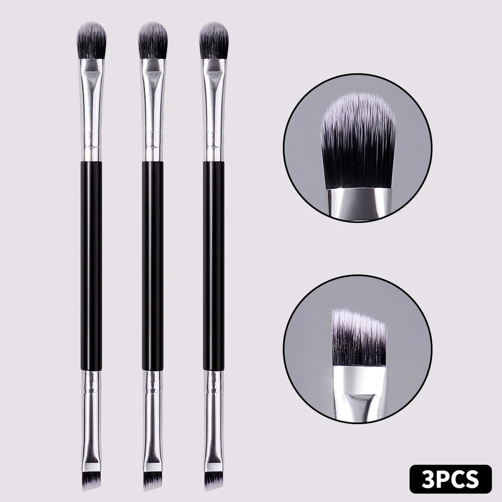 KOSSHOW 3-Pc Double-Ended Eyeshadow & Brow Liner Brush Set Eye Makeup Brush Set QXL black