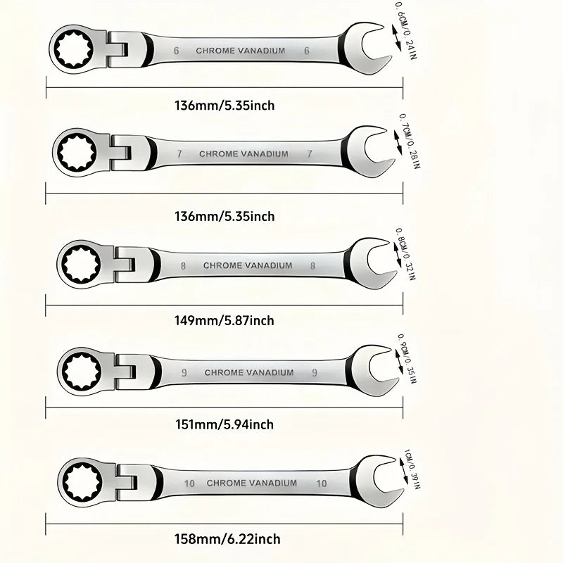 Adjustable Ratchet Wrench Set 3/5pc – 2-in-1 Metal Tool Kit Ratchet Wrench Set QXL