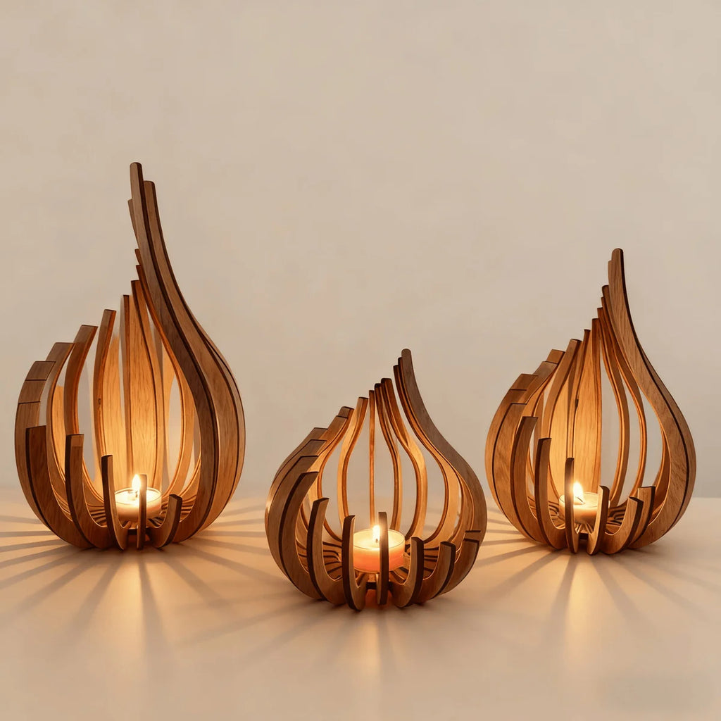Handmade Wooden Hollow Lotus Candle Holder | Home Decor Wooden Candle Holder QXL