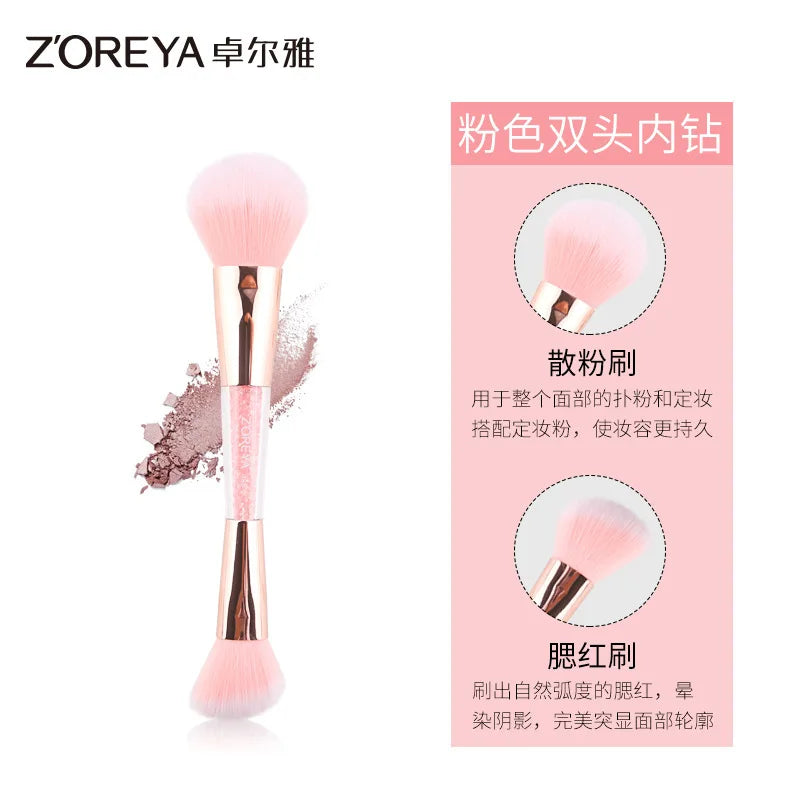 Double-Ended Blush & Contour Brush | Soft Acrylic Handle Makeup Brush QXL