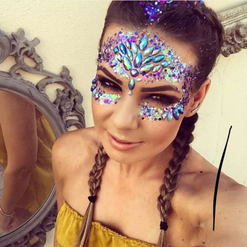 3D Rhinestone Face Jewels & Body Gem Stickers | Party Makeup Face Gem Stickers QXL