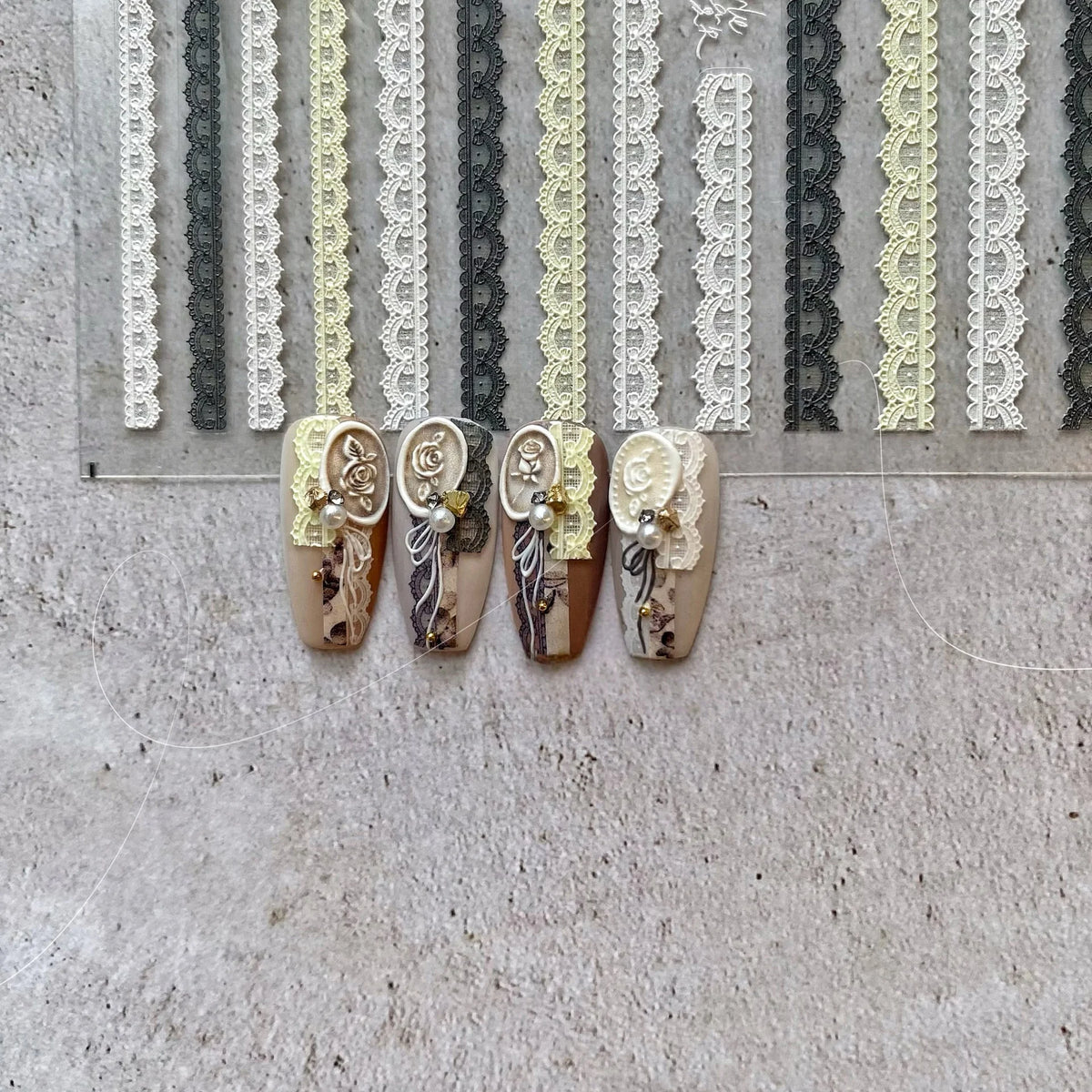 5D Lace Strip Nail Stickers | Retro Totem Gold Frame Decals Nail Art Stickers QXL