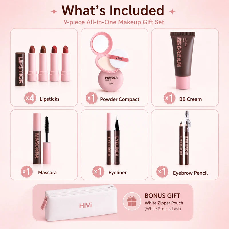 9-Piece Makeup Gift Set | Lipstick, Mascara, BB Cream Kit Makeup Gift Set QXL