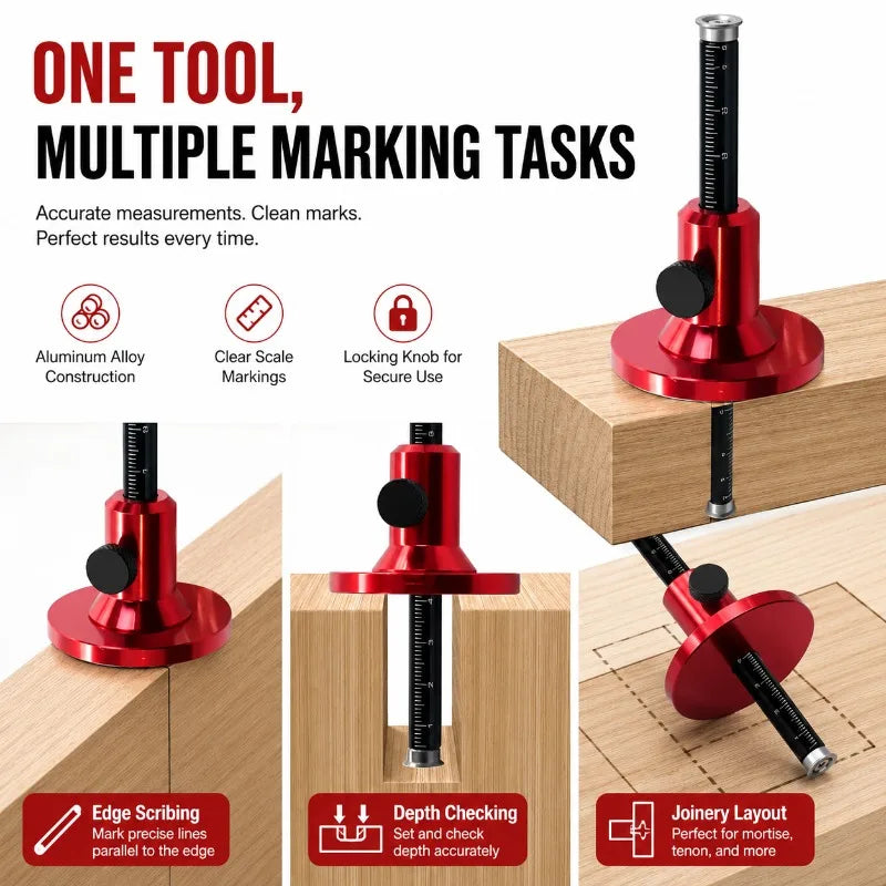 Dual-End Aluminum Marking Gauge | Mortise Tenon Scribing Tool Woodworking Marking Gauge QXL