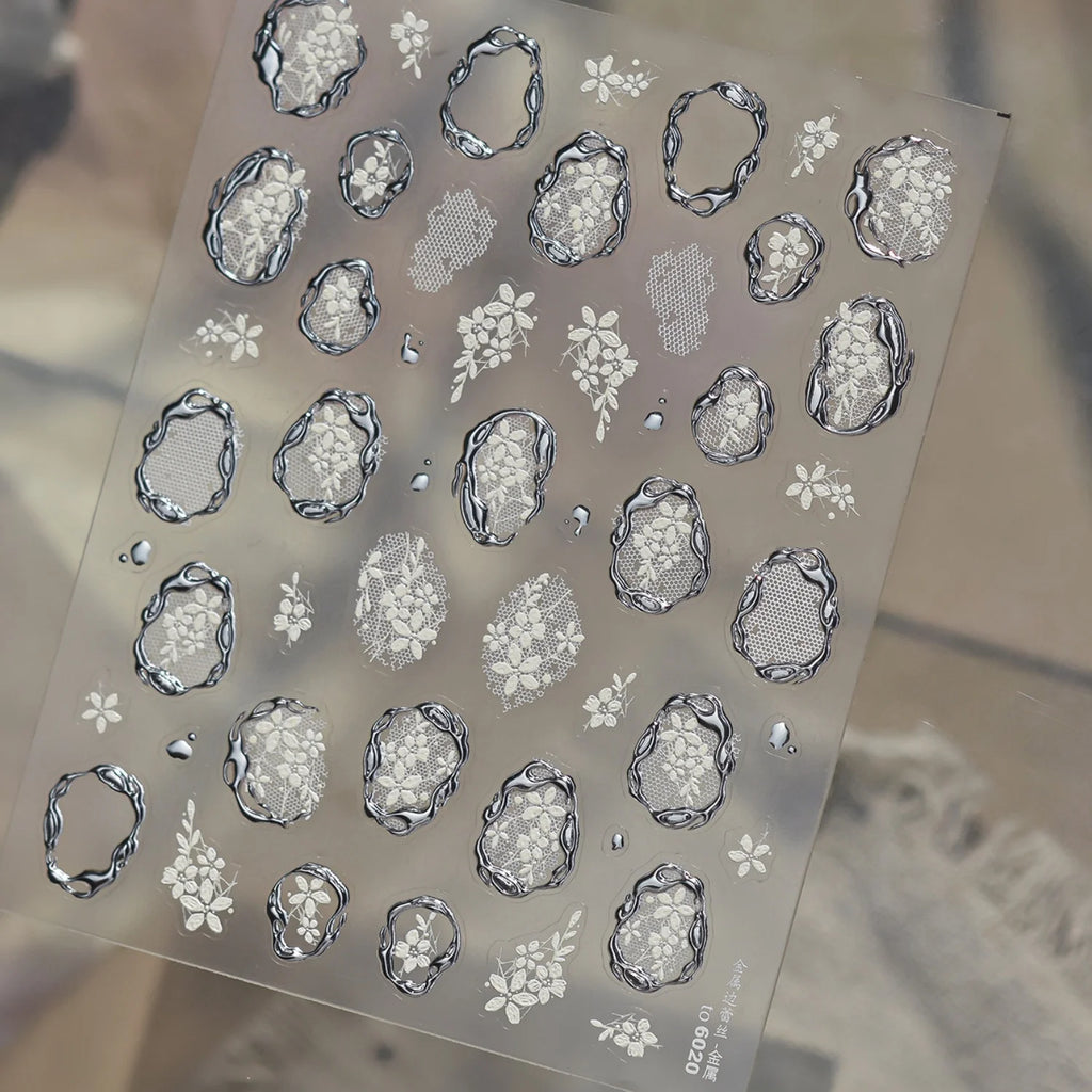 5D Lace Floral Nail Stickers | Vintage French Manicure Decals Nail Art Stickers QXL