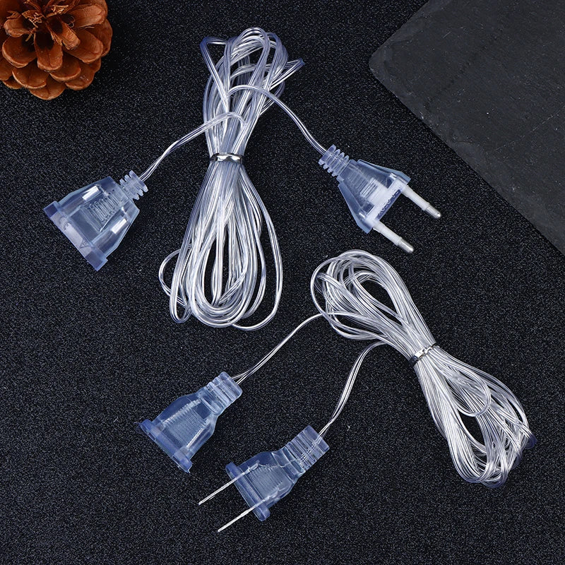 3M 5M Clear Extension Cord EU US Plug for LED String Lights Light Extension Cord QXL