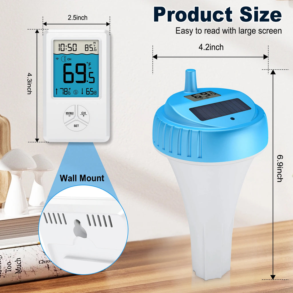 Wireless Floating Pool Thermometer | 100ft Remote LCD Console Pool Thermometer QXL