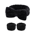 3-Piece Skincare Headband & Wristband Set | Bow Hair Band Skincare Headband Set QXL black