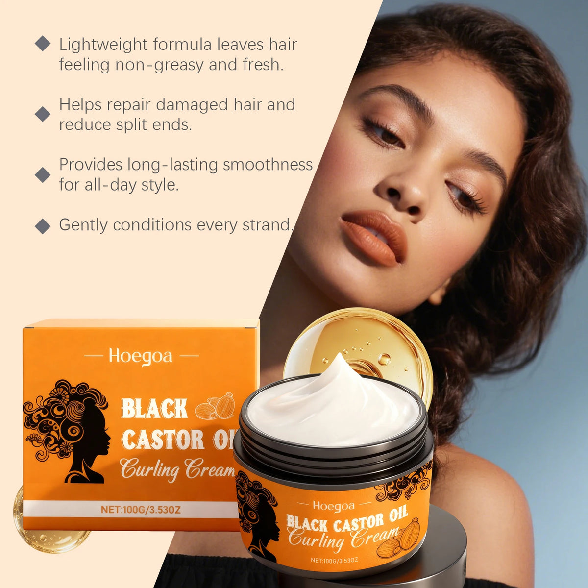 HOEGOA Curl Defining Cream – Frizz Control & Moisture Hold Curl Defining Cream QXL