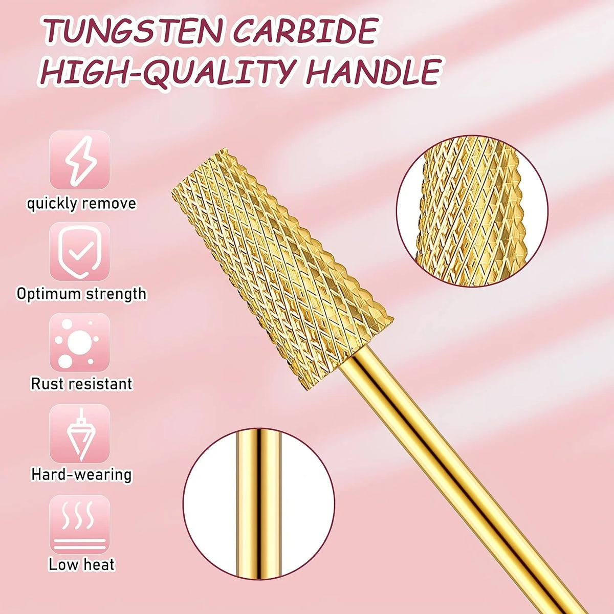 3-Pack Gold Tungsten Carbide Nail Drill Bits | Gel Removal Nail Drill Bits QXL