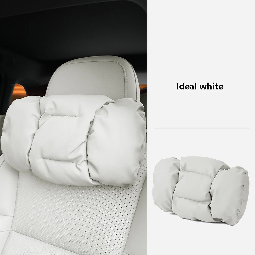 Car Neck Pillow & Lumbar Cushion Set | Faux Leather Travel Car Seat Cushion Set QXL Ideal White A