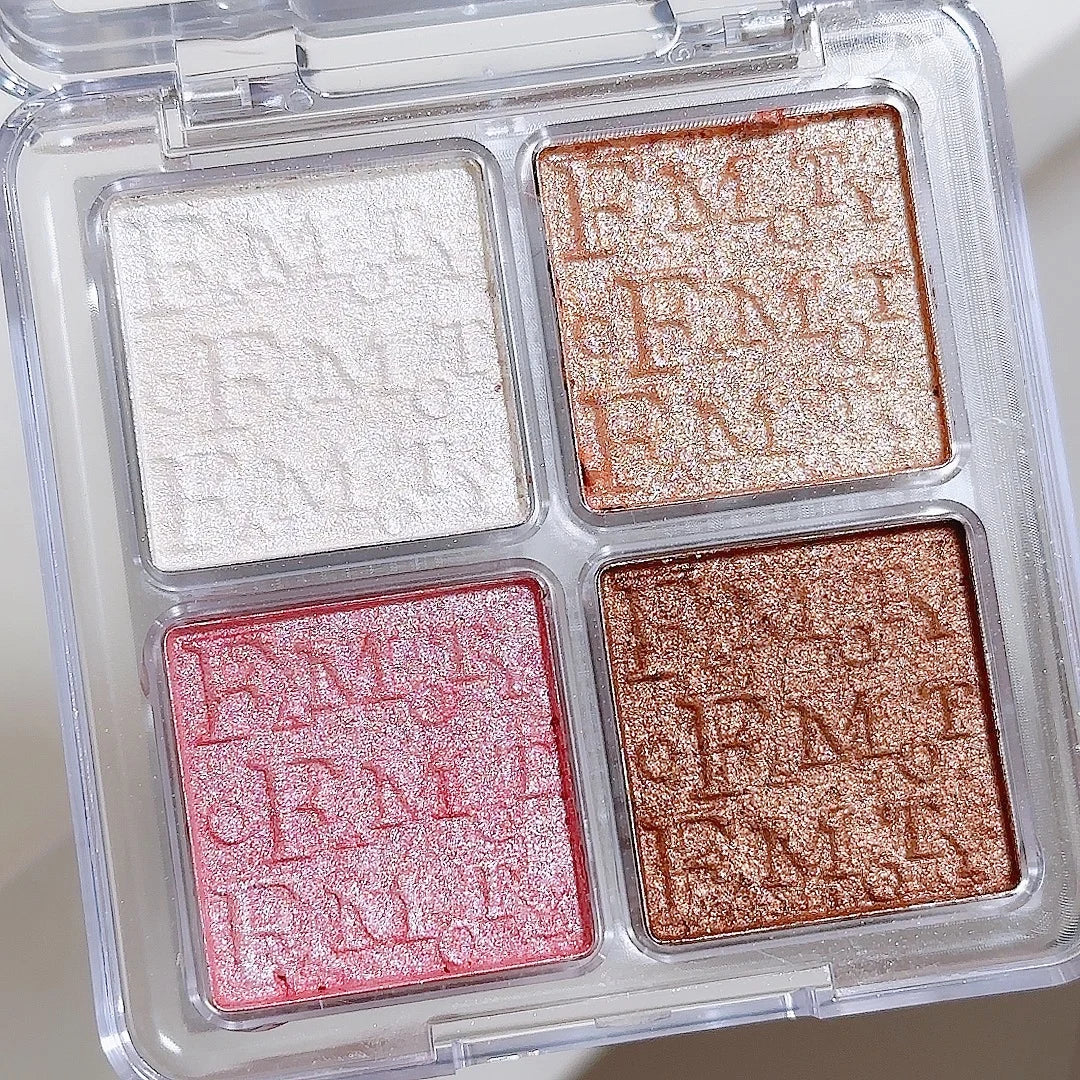 4-Color Face Highlighter Palette | Shimmer Baked Powder Glow Face Highlighter Palette QXL