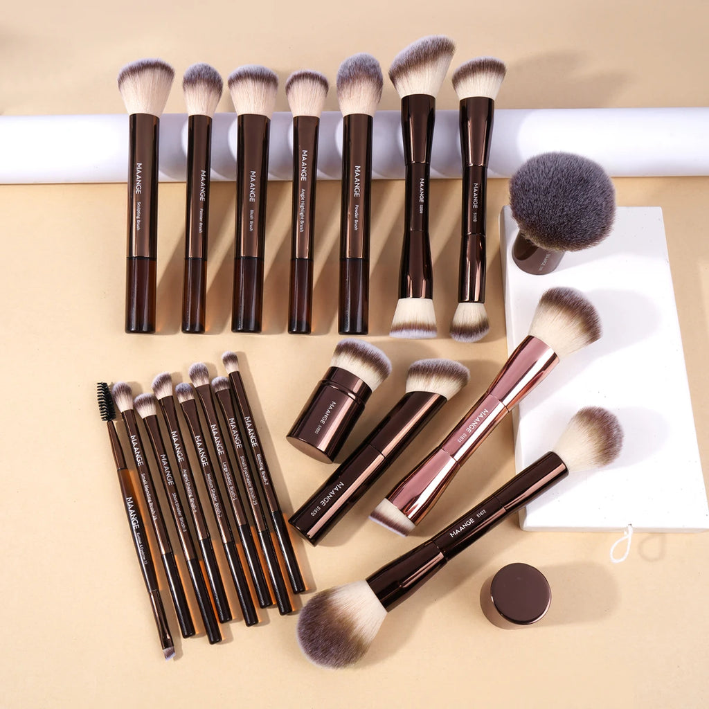MAANGE 20-Pc Double-Ended Makeup Brush Set with Bag Makeup Brush Set QXL