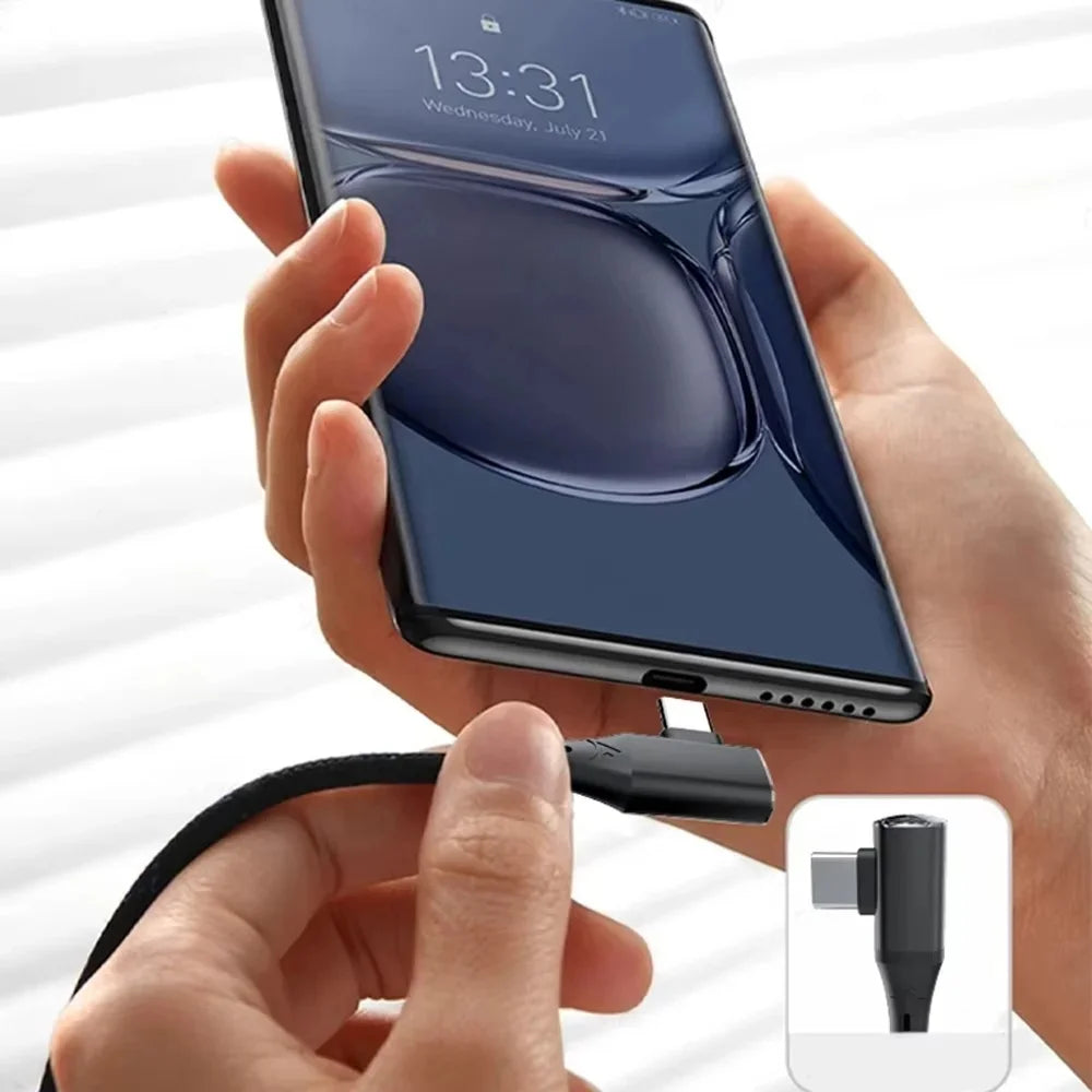 90° USB-C Cable 120W Fast Charging – Braided Nylon 6A USB-C Charging Cable QXL