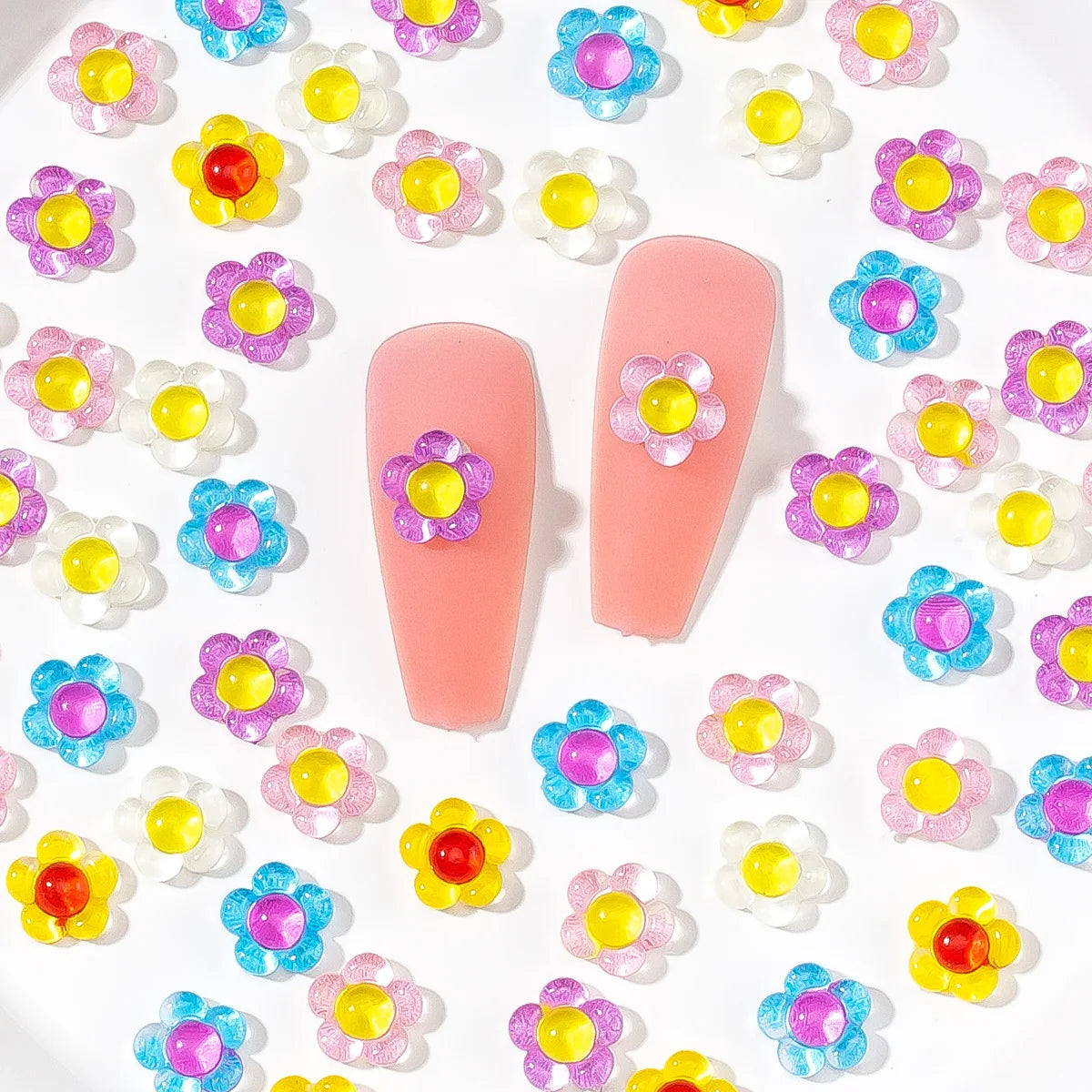 20-Pack 3D Ice Flower Nail Charms | Kawaii Resin Decorations Nail Art Charms QXL