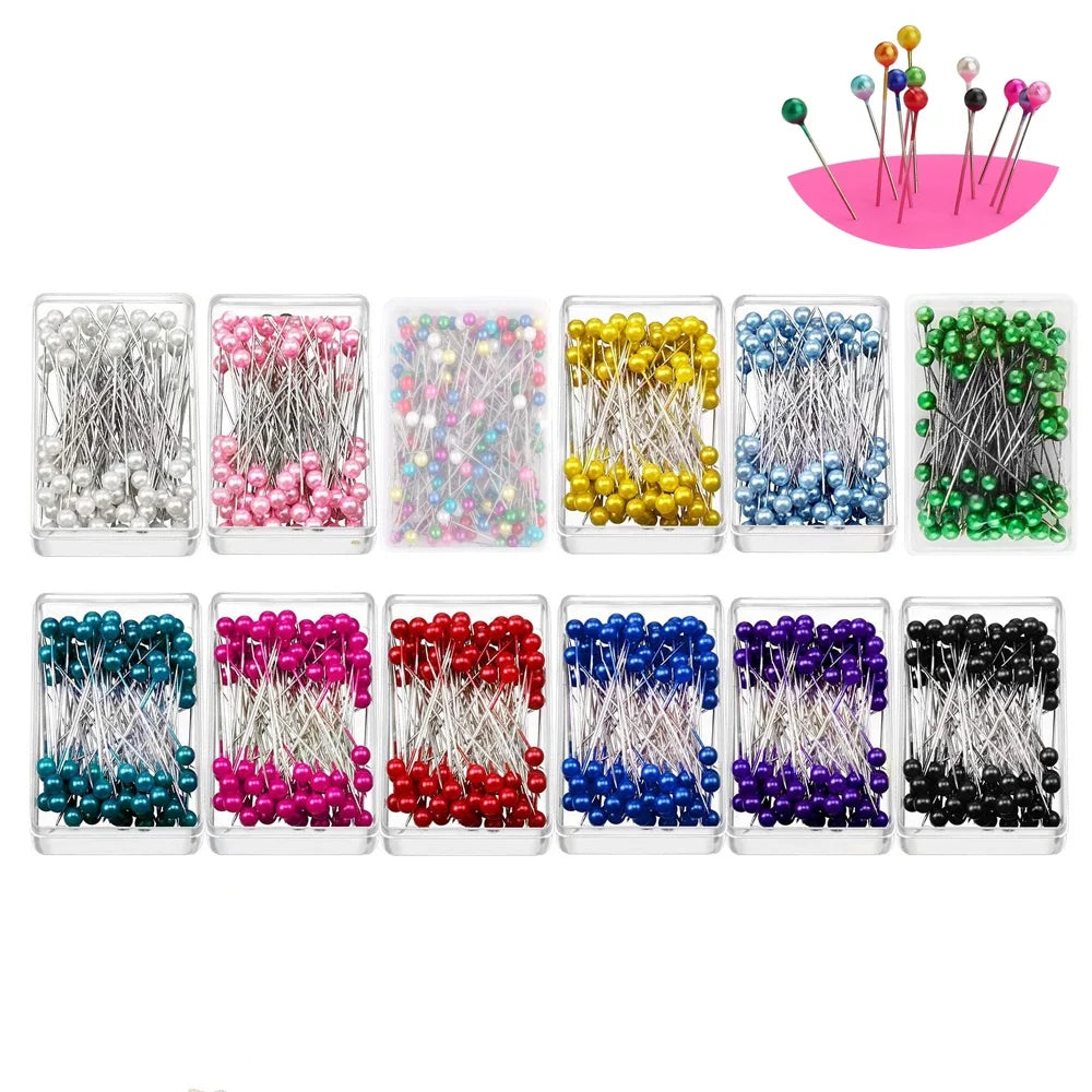 100-Pack Pearl Head Sewing Pins | 12 Colors Stainless Steel Sewing Pins QXL