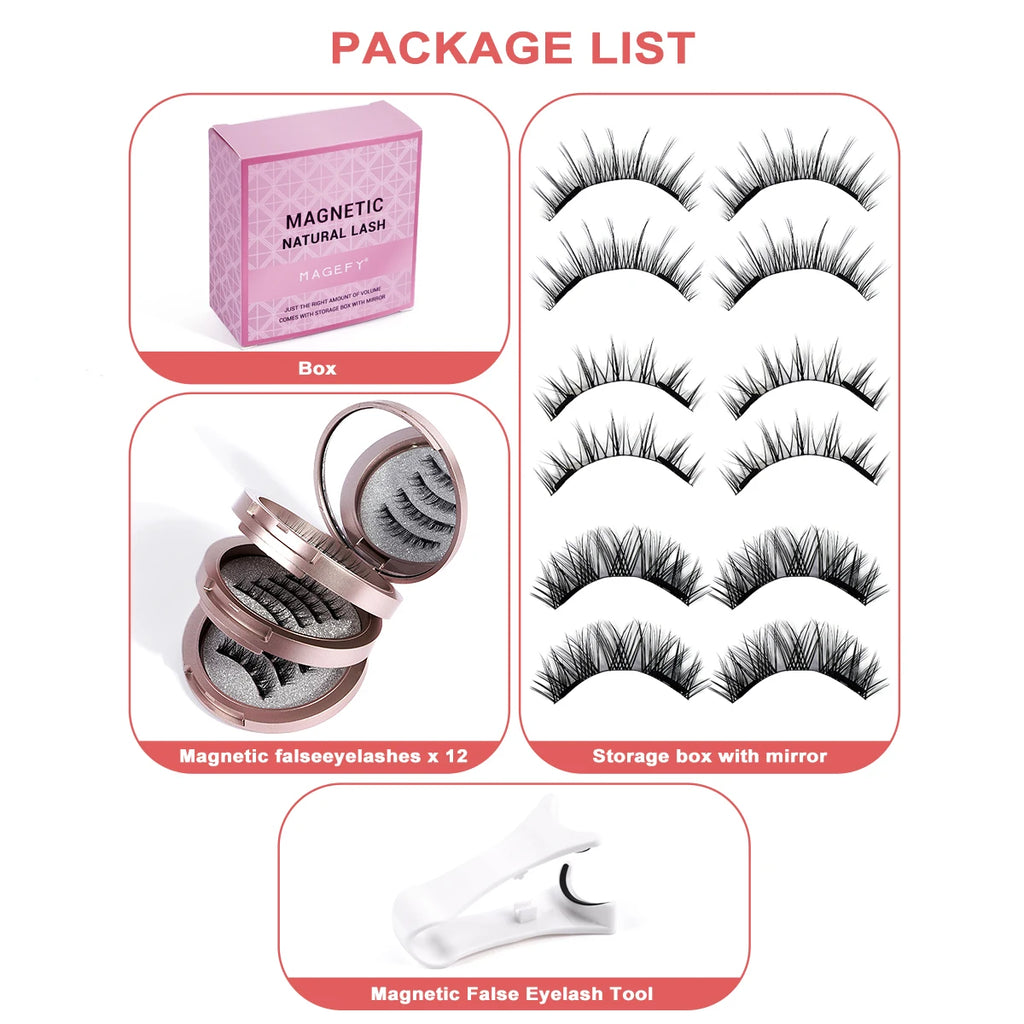 MAGEFY 3-Pair Magnetic Eyelashes Set | Glue-Free & Reusable Magnetic False Lashes QXL