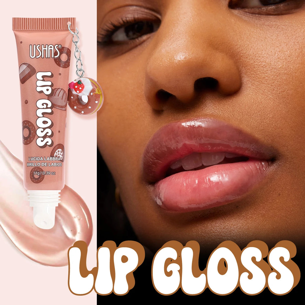 USHAS Donut Pendant Lip Gloss | Fruity Hydrating Lip Oil 5 Flavors Lip Gloss Oil QXL