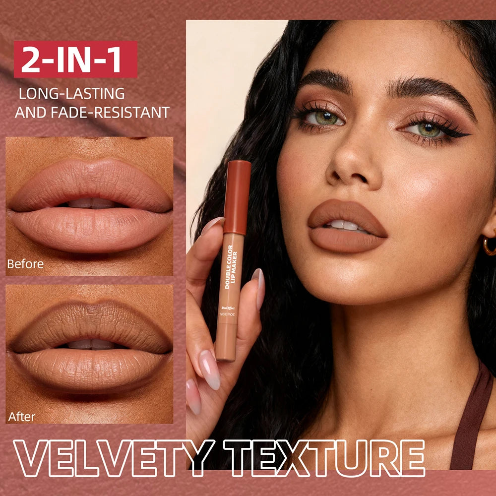 QiBest Dual Matte Lip Liner & Lipstick Pen | Waterproof Nude Dual Lip Liner Pen QXL