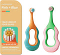 2-Pack Kids Silicone Toothbrush | Soft Bristles Chewable Handle Kids Toothbrush QXL Pink-Blue