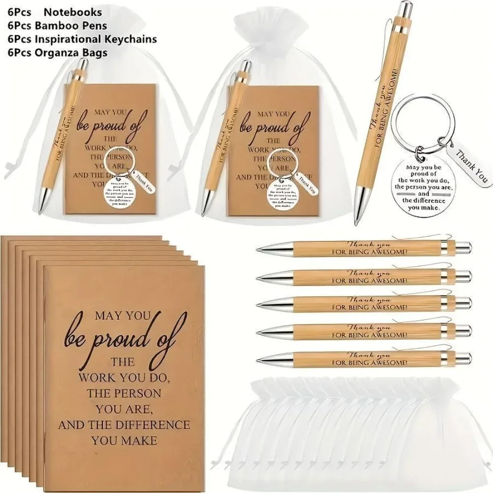 6-Set Teacher Appreciation Gift | Journals, Bamboo Pens & Keychains Appreciation Gift Set QXL