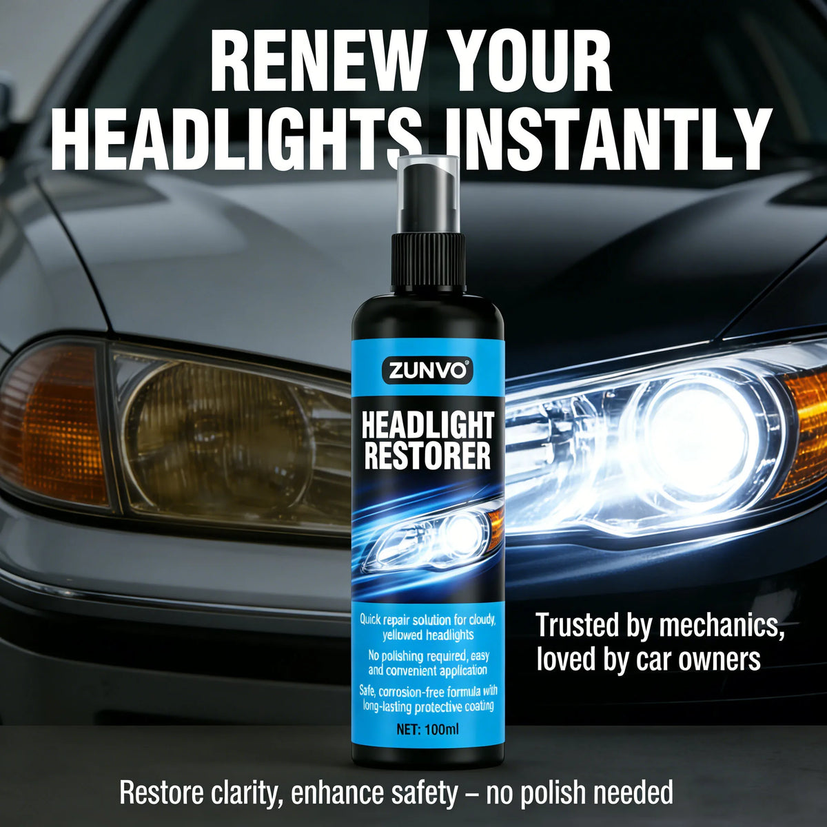 Car Headlight Restorer Spray – Clears Cloudy Yellowed Lenses Headlight Restorer Spray QXL
