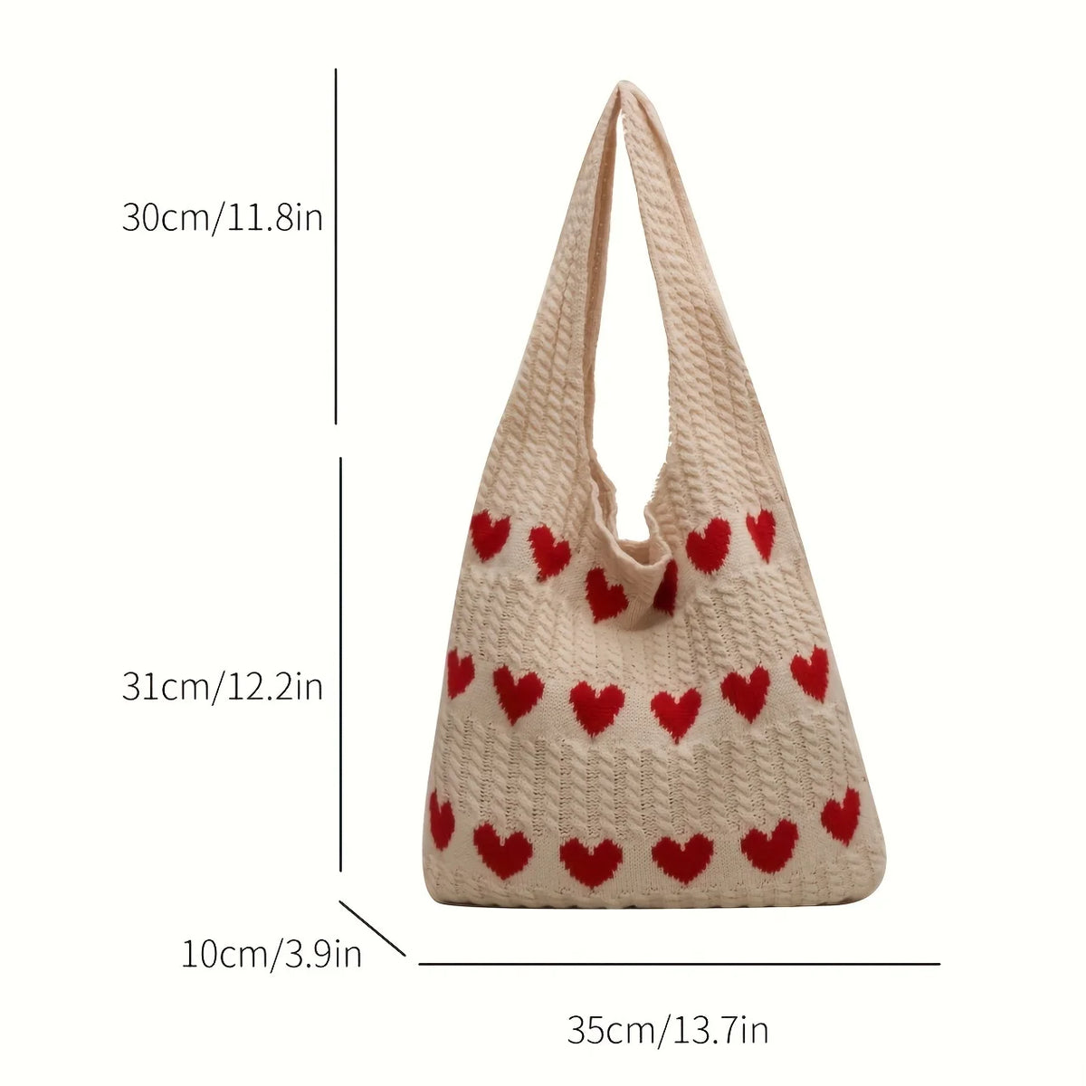 Love Heart Crochet Shoulder Bag | Knitted Woven Tote for Women Crochet Shoulder Bag QXL