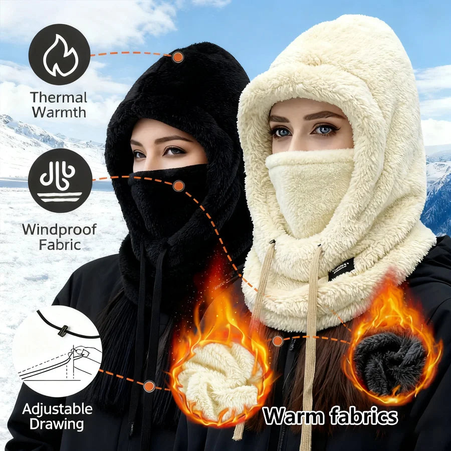 Super Thick Plush Winter Balaclava Hat | Adjustable Drawstring Winter Balaclava Hat QXL
