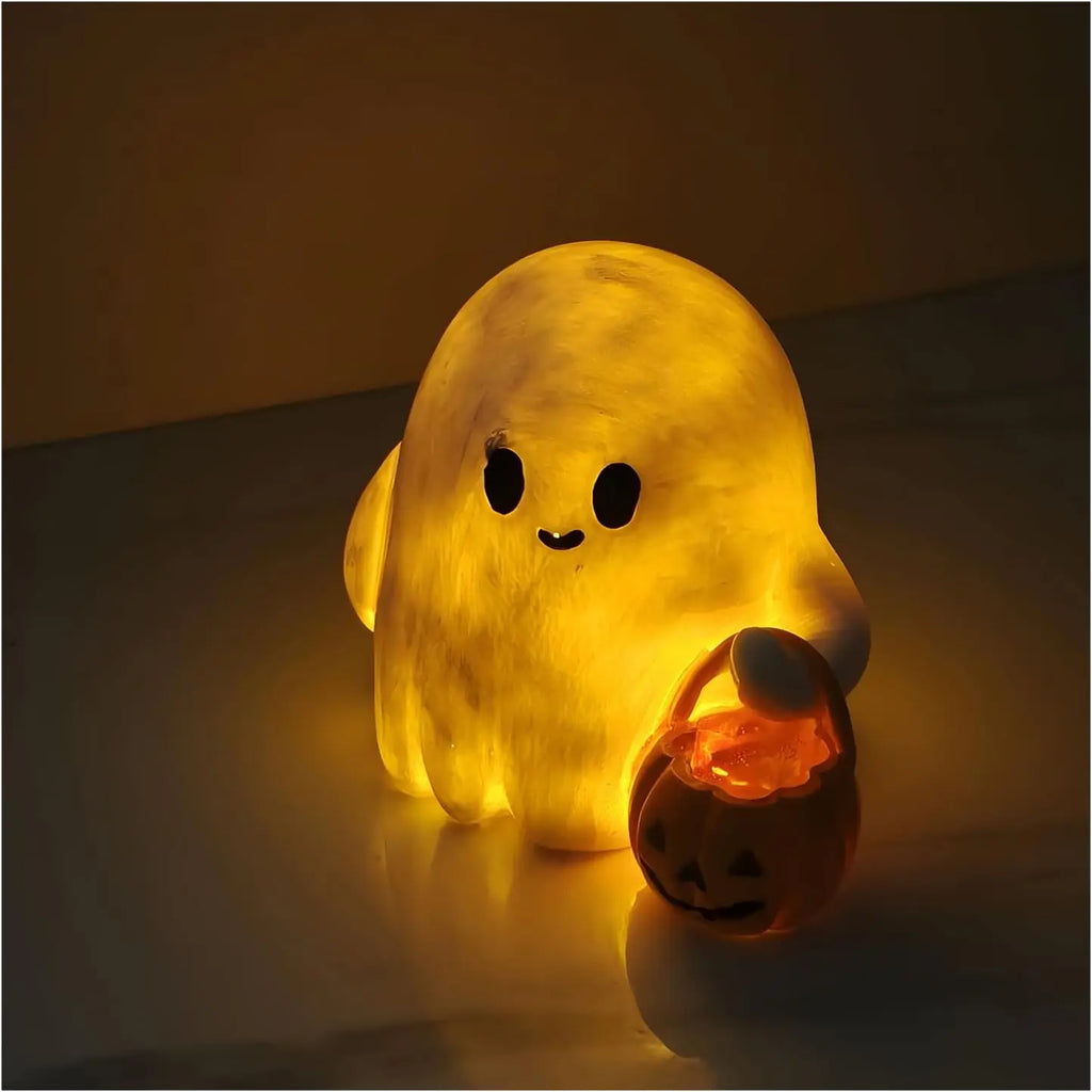 Halloween Ghost Pumpkin Figurine | Cute Trick or Treat Decor