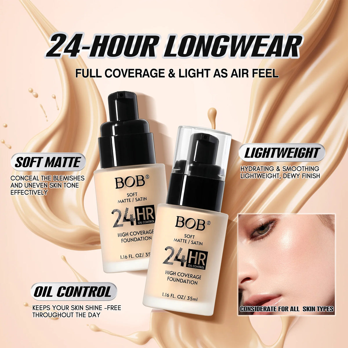 Misty Matte Liquid Foundation & Concealer | Oil Control Liquid Foundation QXL