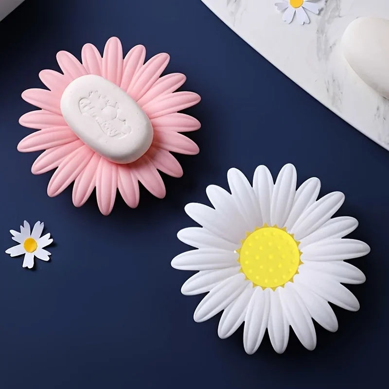 Flower Shaped Silicone Soap Dish | No-Drill Drain Holder Soap Dish QXL