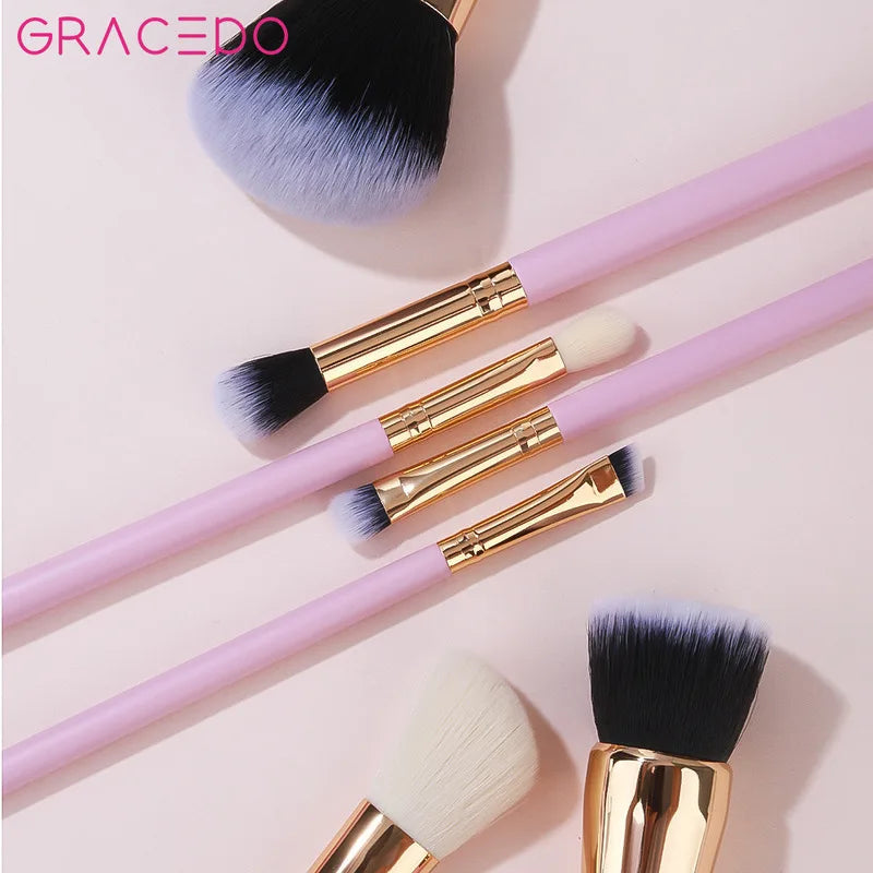7-Piece Pink Makeup Brush Set | Wood Handle Nylon Bristles Makeup Brush Set QXL