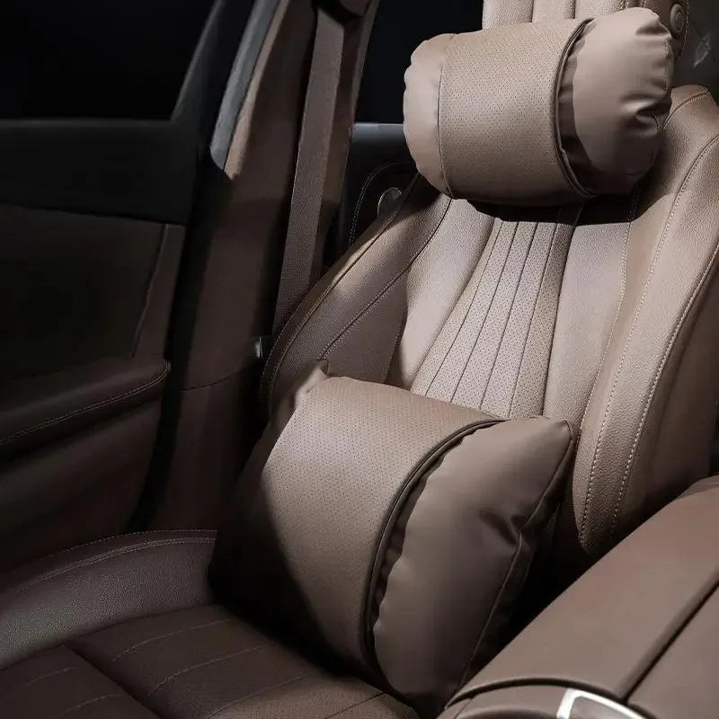 Nappa Leather Car Headrest Neck & Lumbar Pillow Set Car Seat Pillow Set QXL