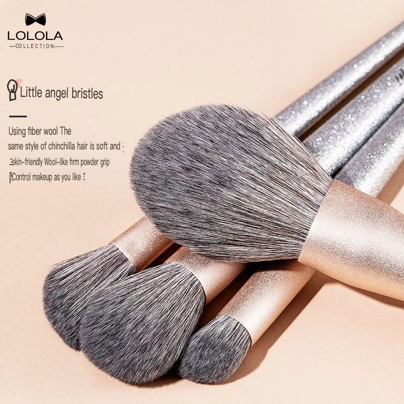 LOLOLA 10-Pc Pro Makeup Brush Set | Soft Wool Fiber Bristles Makeup Brush Set QXL