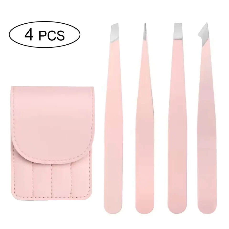 5-Piece Stainless Steel Tweezers Set – Eyebrow & Eyelash Beauty Tweezers Set QXL Pink 4pcs