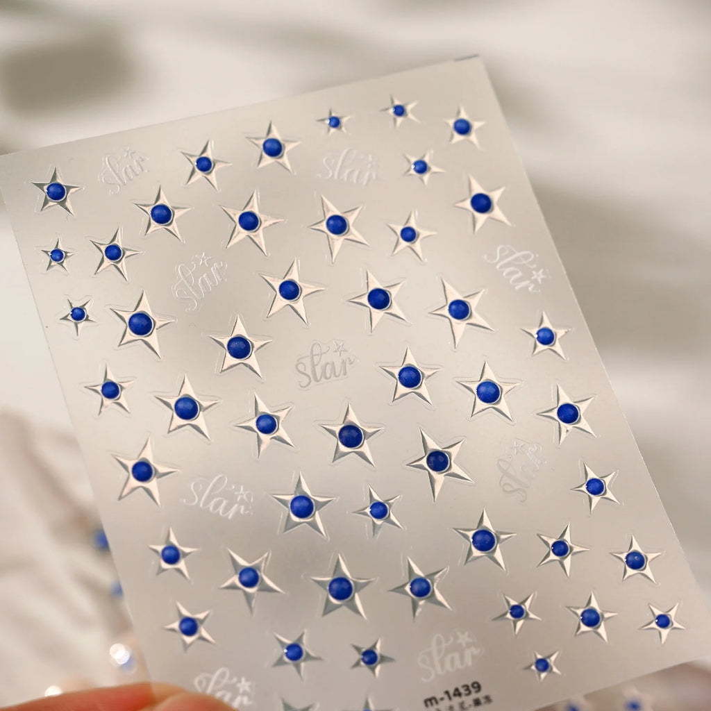 Klein Blue Star 5D Nail Stickers | Silver Self-Adhesive Decals Nail Art Stickers QXL M1439