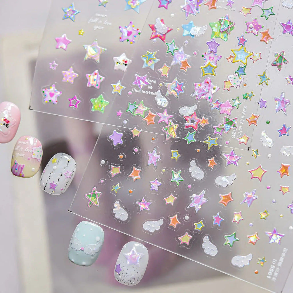 5D Holographic Star Nail Art Stickers | Sparkling Decals Nail Art Stickers QXL