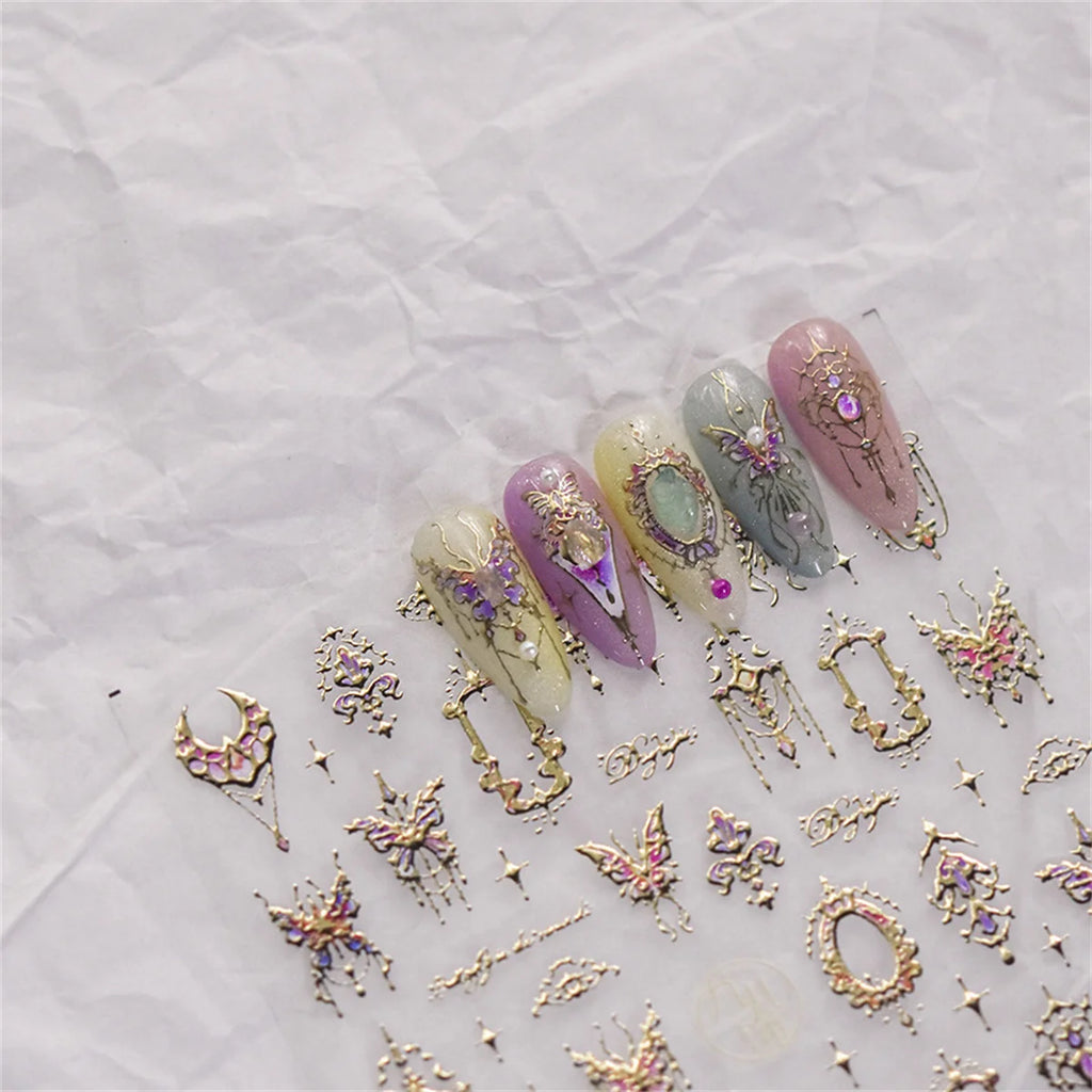 5D Bronzing Kawaii Nail Art Stickers | Gold Relief Decals Nail Art Stickers QXL