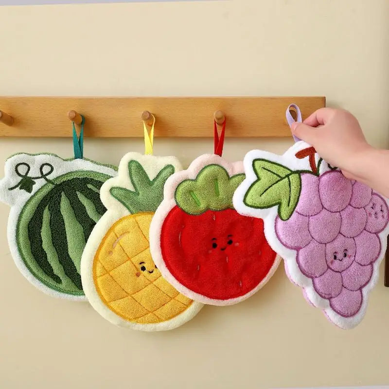 Coral Fleece Hand Towel | Fruit & Flower, Quick Dry Hanging Hand Towel QXL