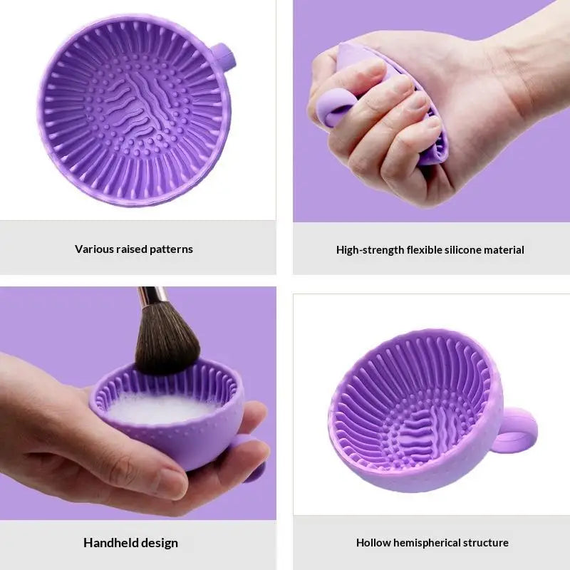 Silicone Makeup Brush Cleaning Bowl & Scrubber Pad Brush Cleaning Tool QXL
