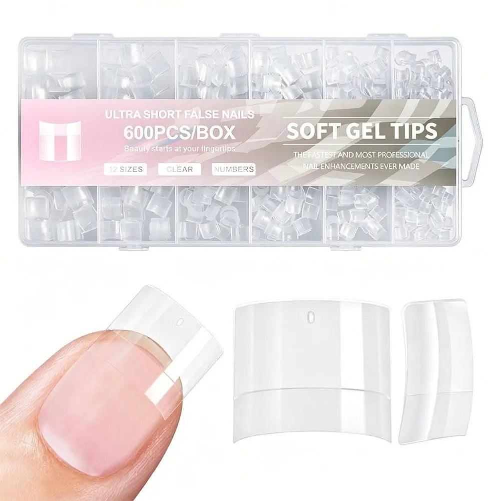 600-Piece Short Half-Cover Clear Nail Tips | 12 Sizes DIY Set False Nail Tips QXL B CN